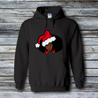 Fashion Custom Hoodies - Christmas: Afro Girl with Santa Hat and Hoops