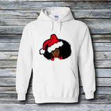 Fashion Custom Hoodies - Christmas: Afro Girl with Santa Hat and Hoops