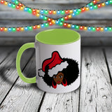 11oz Custom Christmas Mug - Afro Girl with Santa Hat and Hoops