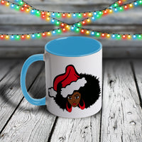11oz Custom Christmas Mug - Afro Girl with Santa Hat and Hoops