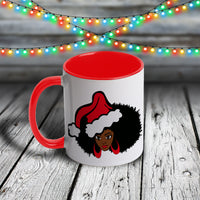 11oz Custom Christmas Mug - Afro Girl with Santa Hat and Hoops