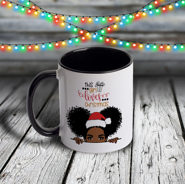 11oz Custom Christmas Mug - Afro Girl (This Girl Loves Christmas)