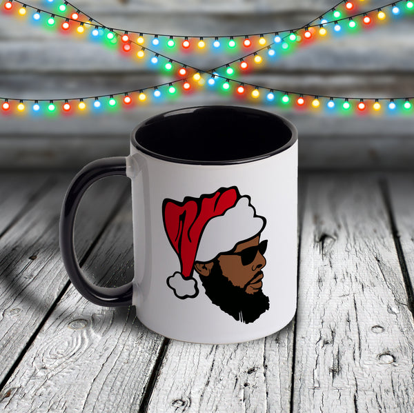 11oz Custom Christmas Mug - Afro Guy in Santa Hat