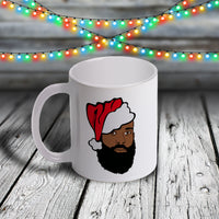 11oz Custom Christmas Mug - Afro Guy in Santa Hat