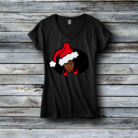 Fashion Custom Tees - Christmas: Afro Girl with Santa Hat and Hoops