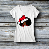 Fashion Custom Tees - Christmas: Afro Girl with Santa Hat and Hoops