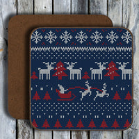 Hardboard Coasters - Holiday Ugly Sweater Pattern
