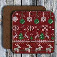 Hardboard Coasters - Holiday Ugly Sweater Pattern