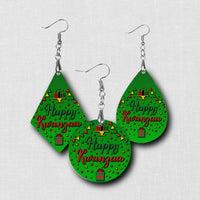 Hardboard Dangle Earrings - Holiday Happy Kwanzaa