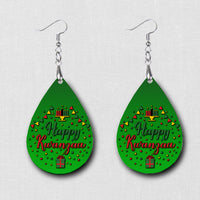 Hardboard Dangle Earrings - Holiday Happy Kwanzaa