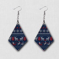 Hardboard Dangle Earrings - Holiday Ugly Sweater Pattern Earrings