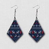 Hardboard Dangle Earrings - Holiday Ugly Sweater Pattern Earrings