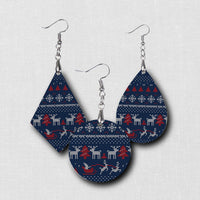 Hardboard Dangle Earrings - Holiday Ugly Sweater Pattern Earrings
