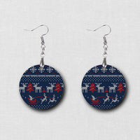 Hardboard Dangle Earrings - Holiday Ugly Sweater Pattern Earrings