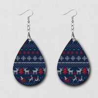 Hardboard Dangle Earrings - Holiday Ugly Sweater Pattern Earrings