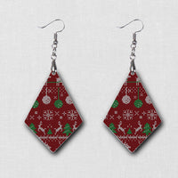 Hardboard Dangle Earrings - Holiday Ugly Sweater Pattern Earrings