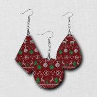 Hardboard Dangle Earrings - Holiday Ugly Sweater Pattern Earrings