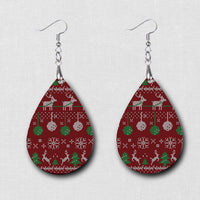 Hardboard Dangle Earrings - Holiday Ugly Sweater Pattern Earrings