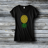 Glitter Rhinestone Women's V-Neck Custom Tees - Pineapple Lovers