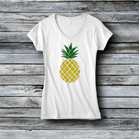 Glitter Rhinestone Women's V-Neck Custom Tees - Pineapple Lovers