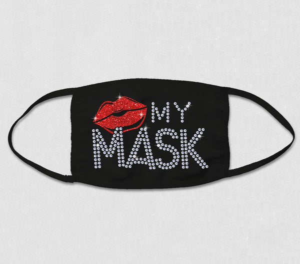Rhinestone Face Mask - Kiss My Mask w/Glitter & Rhinestone