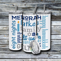 20 oz. Holiday Skinny Tumbler - HAPPY HANUKKAH Subway Art