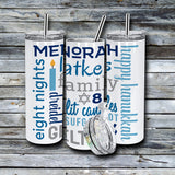 20 oz. Holiday Skinny Tumbler - HAPPY HANUKKAH Subway Art