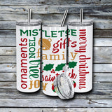 20 oz. Holiday Skinny Tumbler - Merry Christmas Subway Art