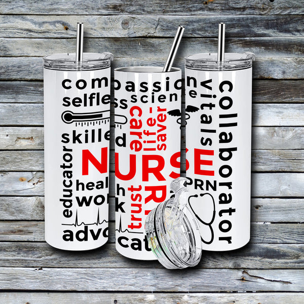20 oz. Holiday Skinny Tumbler - Nurses / RN Subway Art (Optional Personalization)