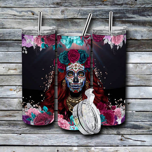 20 oz. Skinny Tumbler - Halloween, Day of the Dead - Sugar Skull La Ca –  Tees and Things by HAC